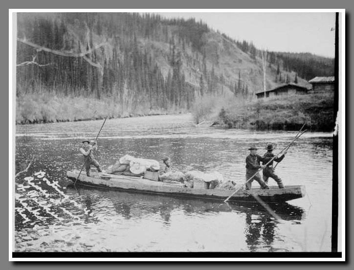 Miners poling boat